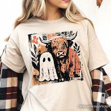 Load image into Gallery viewer, Highland Cow Ghost Fall T-Shirt, Spooky Season Halloween Tee
