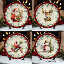 Load image into Gallery viewer, Decor Steals Special -  Holiday Cheer Set of 4 Plates with Real Gold Plaid Trim, Christmas Tableware Collection for Salad, Dessert, Appetizer, and Side Plates

