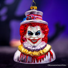 Carregar imagem no visualizador da galeria, Horror Clown Head Glass Ornament, Gothic Halloween Tree Decor

