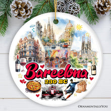 Carregar imagem no visualizador da galeria, Illustrated Barcelona Landmarks Ceramic Ornament, Spain Travel Souvenir and Christmas Gift
