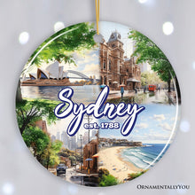 Carregar imagem no visualizador da galeria, Illustrated Sydney Australia Ceramic Ornament, Travel Souvenir and Christmas Gift
