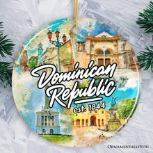Carregar imagem no visualizador da galeria, Illustrated Tropical Dominican Republic Ceramic Ornament, Caribbean Travel Souvenir and Christmas Gift
