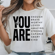 Carregar imagem no visualizador da galeria, Inspirational Words T-Shirt, Minimalist White Tee for Encouraging and Loving Significant Others
