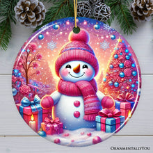 Carregar imagem no visualizador da galeria, Joyful Frost Snowman Pink Themed Ornament, Festive Winter Spirit for Holiday Gift
