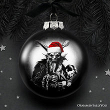 Carregar imagem no visualizador da galeria, Krampus Christmas Spooky Portrait Glass Ornament, Black Horror Halloween Tree Decoration
