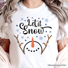 Carregar imagem no visualizador da galeria, Let It Snow Snowman T‑Shirt, Snowflakes Minimalist Tee for Winter Holiday Season
