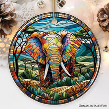 Load image into Gallery viewer, Majestic Elephant Stained Glass Style Ceramic Ornament, African Animals Christmas Gift and Decor
