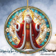 Carregar imagem no visualizador da galeria, Majestic Holy Santa Stained Glass Themed Ceramic Ornament, Handcrafted Angelic Christmas Decor
