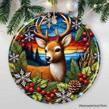 Carregar imagem no visualizador da galeria, Majestic Winter Deer in Holly Branches Ornament, Enchanting Holiday Wonderland for Christmas Tree Decor
