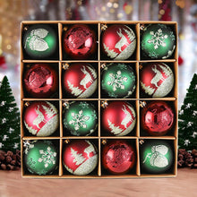 Load image into Gallery viewer, Majestic Winterly Nature Glittered Ornament Bauble Set, Red and Green Balls Bundle with Acorns, Snowflakes, and Spruce Tree Accents
