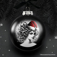 Carregar imagem no visualizador da galeria, Medusa Christmas Spooky Portrait Glass Ornament, Black Horror Halloween Tree Decoration
