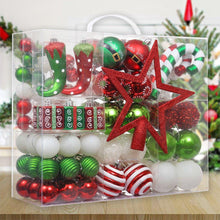 Load image into Gallery viewer, Mega Elf Christmas Ornament Bundle Set, 100 Assorted Baubles of Greens, Reds, Candycanes, and Gift Boxes
