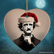 Carregar imagem no visualizador da galeria, Melancholic Poet Edgar Allan Poe with Santa Hat Ornament, Eerie Christmas Gift for Literature Lovers
