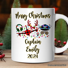 Carregar imagem no visualizador da galeria, Personalized Mug Airplane Pilot Buffalo Plaid Christmas, Flight Aircraft Crew Gift Holiday Decoration
