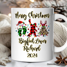 Carregar imagem no visualizador da galeria, Personalized Mug Bigfoot Buffalo Plaid Christmas, Sasquatch Holiday Decoration
