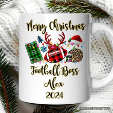 Carregar imagem no visualizador da galeria, Personalized Mug Football Buffalo Plaid Christmas, Team and Coaches Gift
