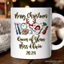 Carregar imagem no visualizador da galeria, Personalized Mug Makeup Artist Buffalo Plaid Christmas, Cosmetologist Beauty and Cosmetics Gift
