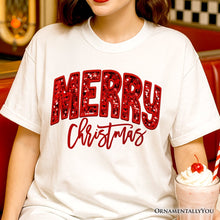 Carregar imagem no visualizador da galeria, Merry Christmas Sequin T‑Shirt, Bold Red Glitter Tee for Festive Holiday Season
