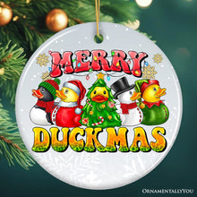 Load image into Gallery viewer, Merry Duckmas Christmas Ornament, Whimsical Rubber Duck Themed Holiday Decor
