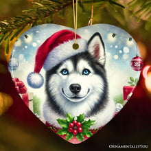 Carregar imagem no visualizador da galeria, Merry Holly Berry Siberian Husky Ornament, Whimsical Christmas Tree Decor
