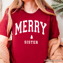 Load image into Gallery viewer, Merry Sister Retro Christmas T-Shirt, Matching Family Holiday Tee
