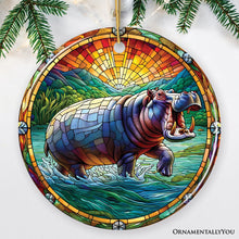 Load image into Gallery viewer, Mighty Hippopotamus Stained Glass Style Ceramic Ornament, African Animals Christmas Gift and Decor
