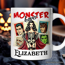Carregar imagem no visualizador da galeria, Monster Lover Personalized Halloween Mug, Horror Characters Retro Gift for Women with Custom Name
