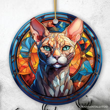 Carregar imagem no visualizador da galeria, Mystical Feline Bewitching Cat Stained Glass Style Ceramic Ornament, Halloween Themed Christmas Gift and Decor
