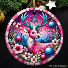 Carregar imagem no visualizador da galeria, Mystical Yuletide Deer Pink Themed Ornament, Elegant Christmas Tree Decor
