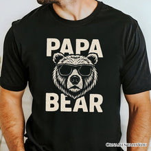 Carregar imagem no visualizador da galeria, Papa Bear Sunglasses T-Shirt, Black Vintage Tee for Cool Dads
