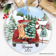 Carregar imagem no visualizador da galeria, Personalized Dog Red Truck Christmas Ornament
