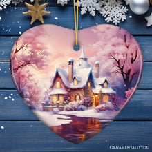 Carregar imagem no visualizador da galeria, Picturesque Snowy Evening House Illustration Christmas Ornament, Peaceful Holiday Home Decoration
