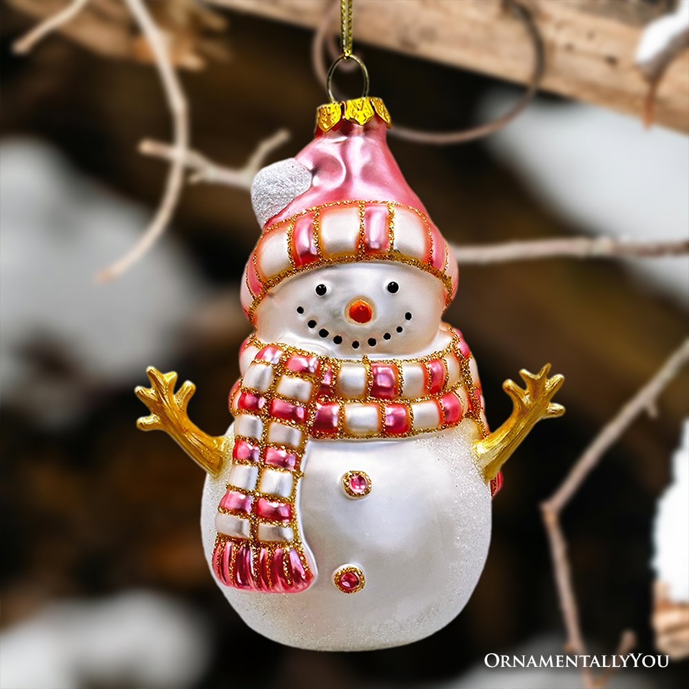 (Pre-Order) Pink Snowman Glass Ornament, Eclectic Christmas Tree Decor