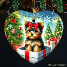 Carregar imagem no visualizador da galeria, Precious Yorkshire Terrier Christmas Gift Ornament, Sweet Holiday Scene Decor
