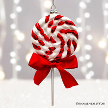 Carregar imagem no visualizador da galeria, Red Swirl Candycane Lollipop Glass Christmas Ornament
