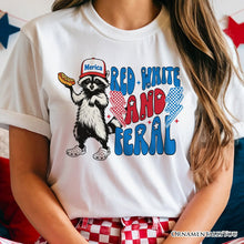 Carregar imagem no visualizador da galeria, Red, White &amp; Feral Raccoon T-Shirt, Wild Patriot American Tee

