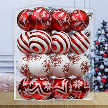 Load image into Gallery viewer, 24 Red and White Ornament Balls, Assorted Christmas Glitter Baubles
