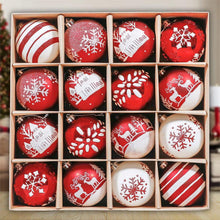 Load image into Gallery viewer, Red and White Shatterproof 16 Piece Christmas Ball Ornament Bundle, Candycane and Glittery Snowflakes
