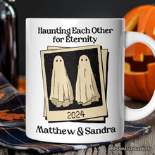 Load image into Gallery viewer, Retro Ghost Picture Haunting Eachother for Eternity, Personalized Mug, Vintage Halloween Gift for Couples
