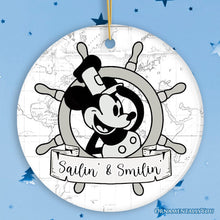 Carregar imagem no visualizador da galeria, Sailin' and Smilin' Quote Christmas Ornament, Vintage Steamboat Willie Keepsake
