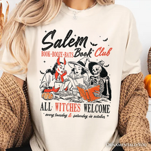Cargar imagen en el visor de la galería, Salem Book Club Witches T-Shirt, Spooky Halloween Reading Girl Tee
