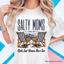 Carregar imagem no visualizador da galeria, Salty Moms Beach Club T-Shirt, Retro White Tee for Cool Summer Mothers
