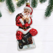 Load image into Gallery viewer, Santa Claus on Chimney Glass Christmas Ornament
