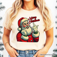 Load image into Gallery viewer, Santa Middle Finger Christmas T-Shirt, Vintage Funny Tee for Naughty Holiday Humor
