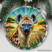Load image into Gallery viewer, Savannah Scavenger Hyena Stained Glass Style Ceramic Ornament, Safari Animals Christmas Gift and Decor

