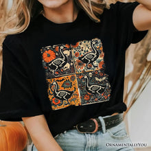 Load image into Gallery viewer, Skeleton Goose Patchwork T-Shirt, Floral Halloween Tee for The Spooky Season
