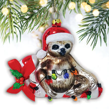 Carregar imagem no visualizador da galeria, Sloth and Candy Cane Glass Christmas Ornament

