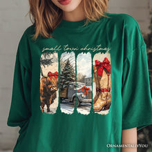 Carregar imagem no visualizador da galeria, Small Town Christmas T‑Shirt, Highland Cow Rustic Western Cowgirl Holiday Tee

