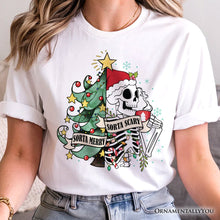 Load image into Gallery viewer, Sorta Merry Christmas Skeleton, Sarcastic Holiday Tee
