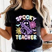 Load image into Gallery viewer, Spooky Teacher Neon Ghost T-Shirt, Retro Halloween Tee for Educators
